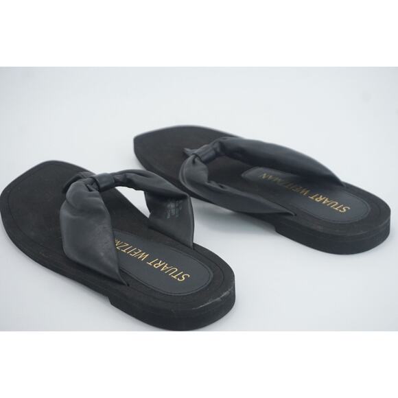 Stuart Weitzman Cassie Black Leather Thong Sandals SZ 6.5 New $250 flip flop - Picture 6 of 11